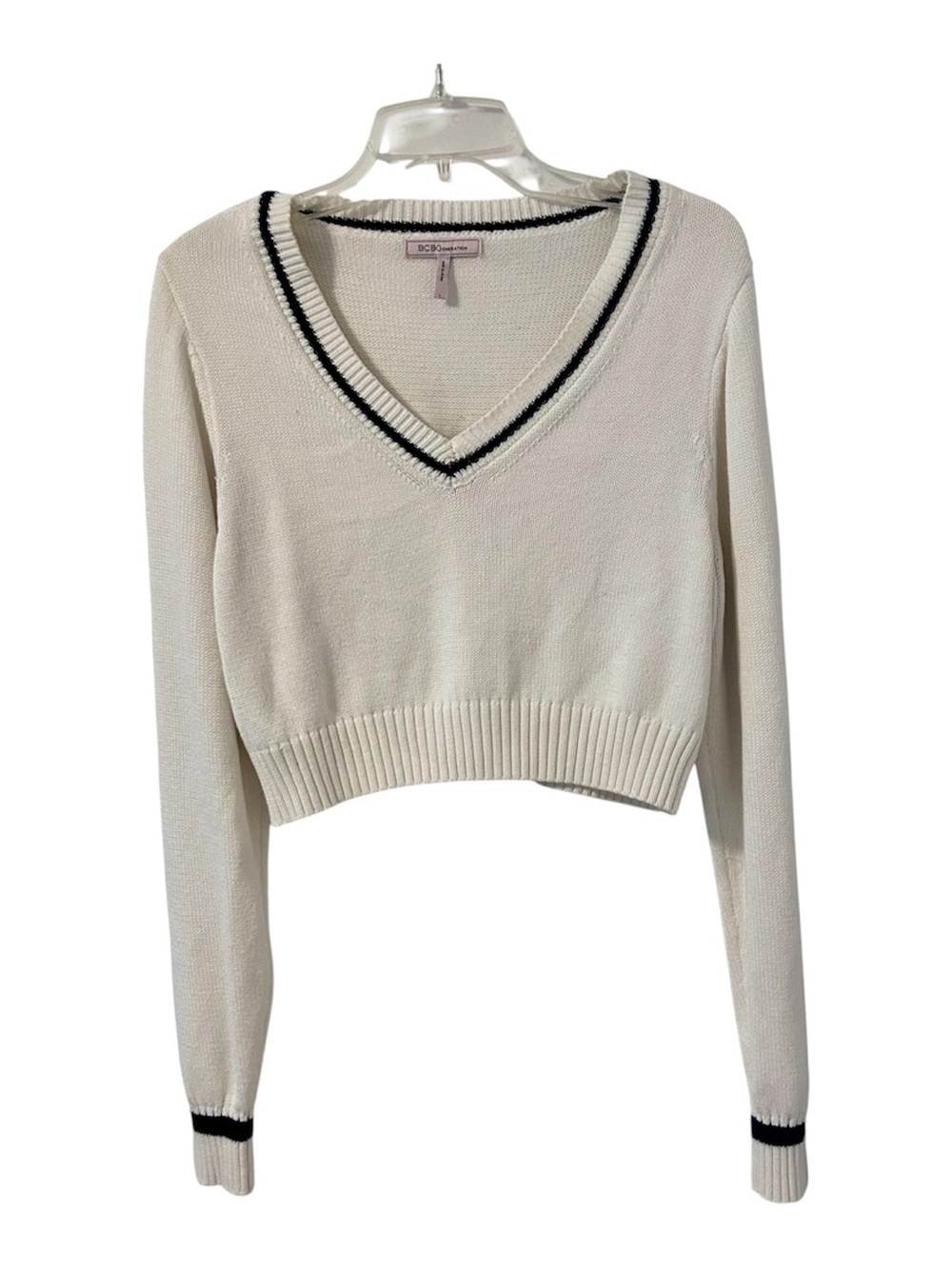 BCBGeneration Cream Sweater with Black Trim